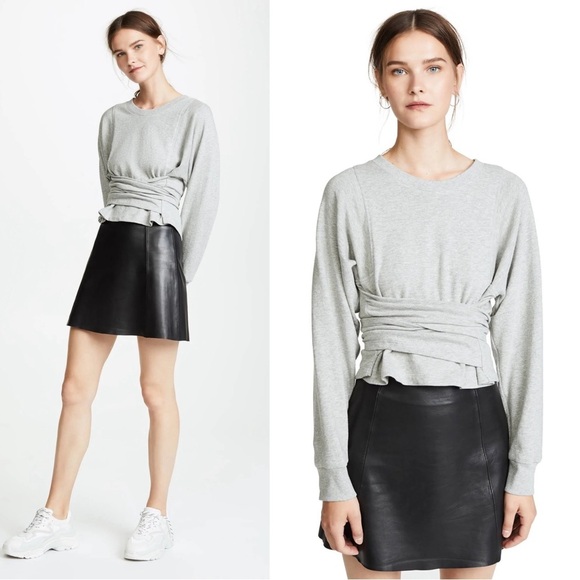 ALC • Atlas Tie-Front Sweatshirt grey terry knit dolman sleeve wrap waist - Picture 1 of 13